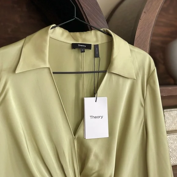 Theory Women’s Satin Twist Front Midi Dress Elegant Cocktail Evening Wear Sz 10 - Picture 10 of 10